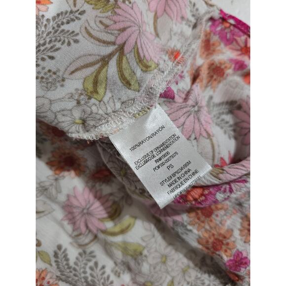 Democracy Women’s Floral Tie-Front Blouse PS Petite – 100% Rayon Boho Style - Picture 7 of 9